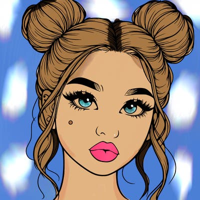 realistic girl with two buns on her hair and lips