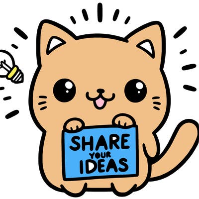 a cute cat saying share your ideas