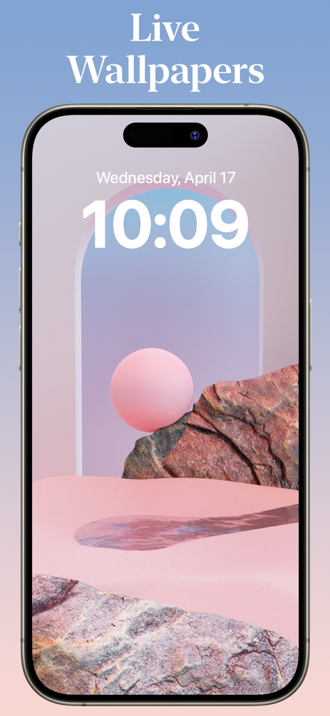 Themify - Widget & Icon Themes - Un écran de verrouillage d'iPhone présentant un fond d'écran animé abstrait 3D pastel de l'application Themify
