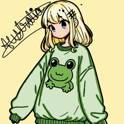 girl wearing frogging sweatshirt
