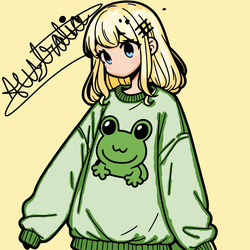 girl wearing frogging sweatshirt