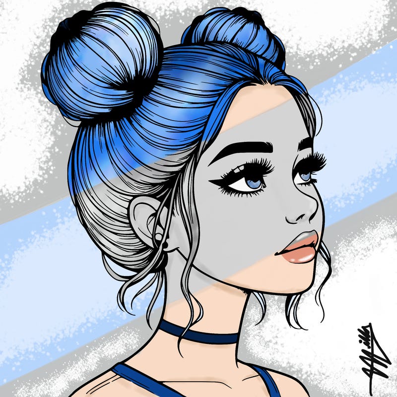 realistic girl with buns on the top of her head