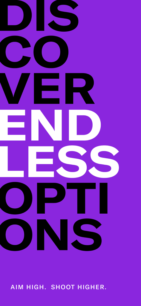 Promotional graphic for Archer gay dating app with text Discover Endless Options and the slogan Aim High Shoot Higher on a purple background