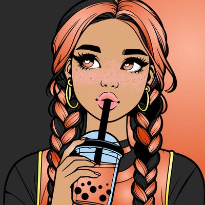 realistic girl with braided hair drinking boba