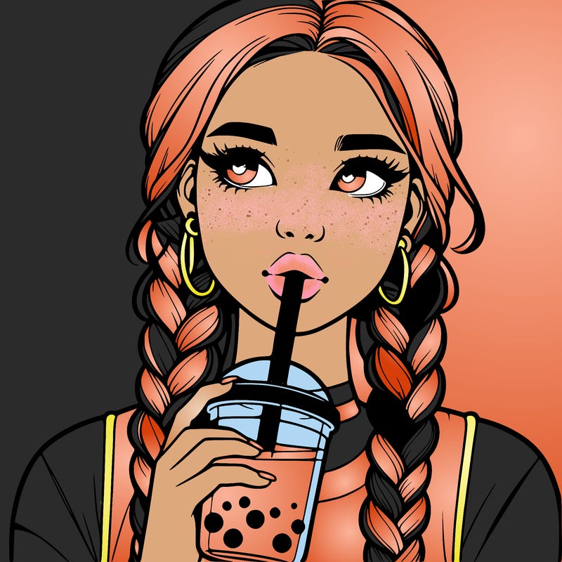 realistic girl with braided hair drinking boba