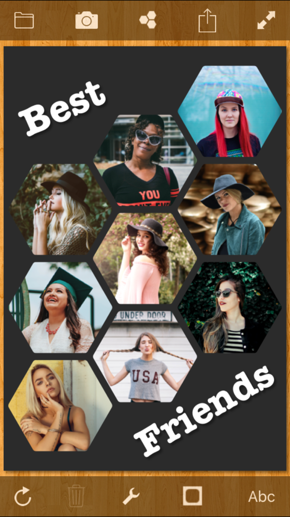 TurboCollage - Collage Creator - A hexagonal photo collage of friends with Best Friends text overlay
