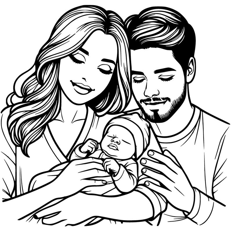 realistic mum dad and newborn