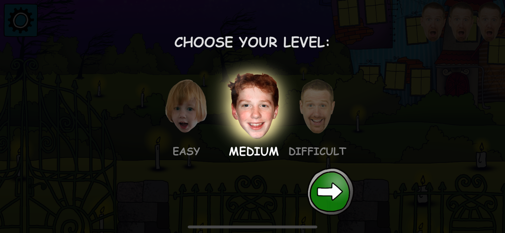 Steve and Maggie Halloween level selection screen with Easy Medium and Difficult modes
