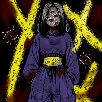 realistic girl faceless with baggy pants and a crop top