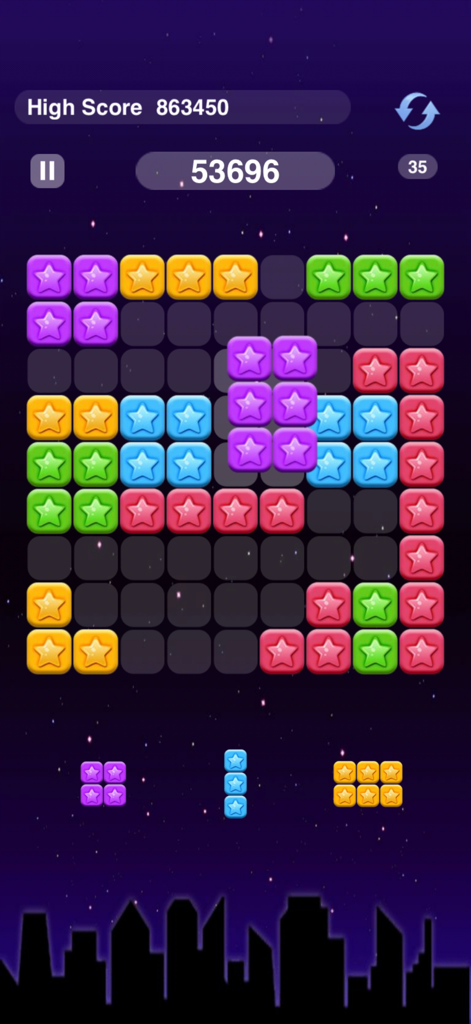 Pop Star - Block Star - Pop Star Block Star mobile puzzle game screen with colorful star blocks on a grid
