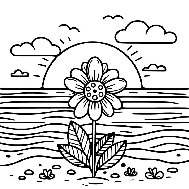 flower with the sunset on a beach