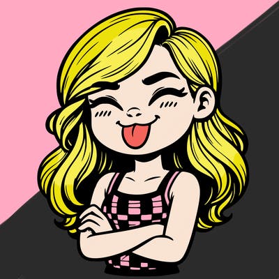 realistic girl crossing her arms and wearing a tank top with her tongue held out she has long hair