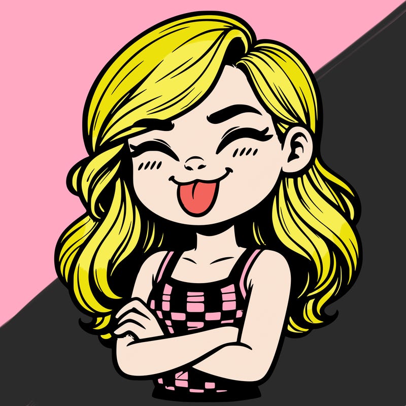 realistic girl crossing her arms and wearing a tank top with her tongue held out she has long hair