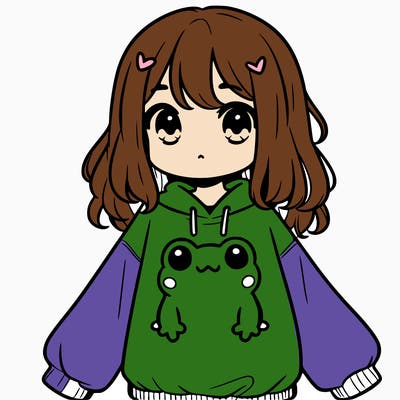 girl wearing frogging sweatshirt