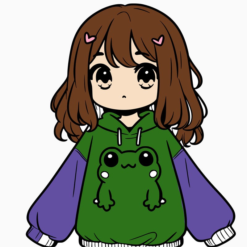 girl wearing frogging sweatshirt