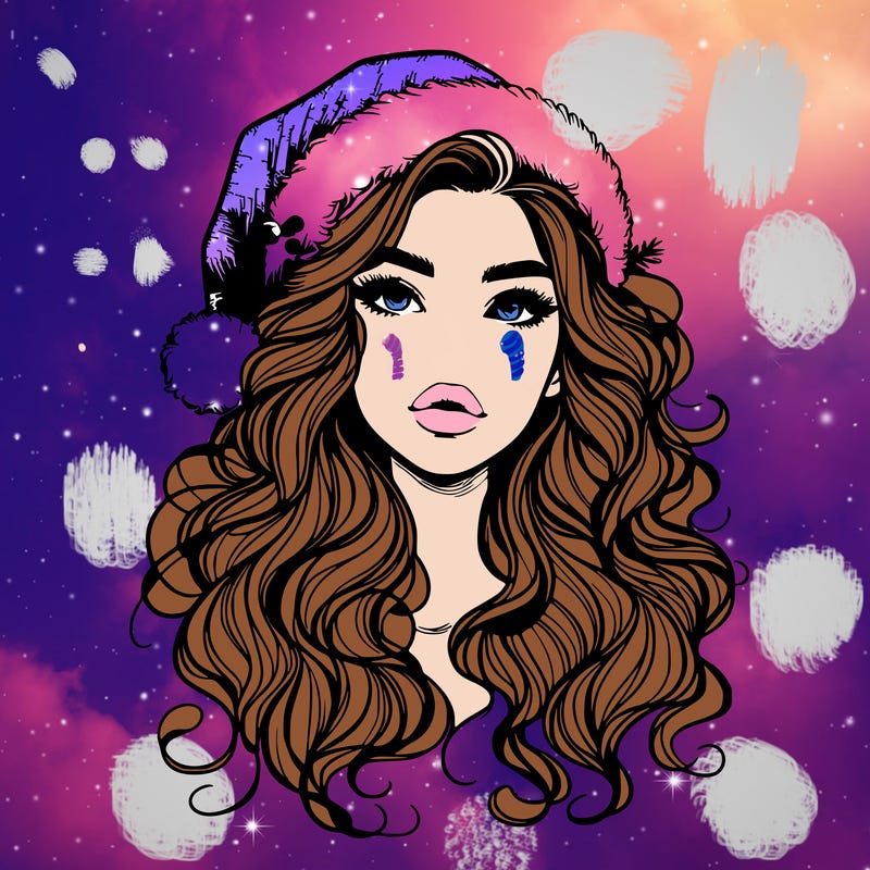 realistic christmas girl with wavy hair and lips