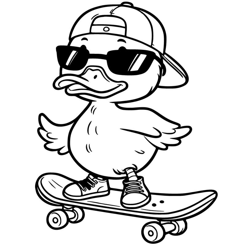 skateboarding duck with cap and sunglasses