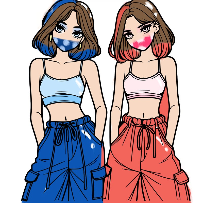 two girls with crop top with baggy pants
