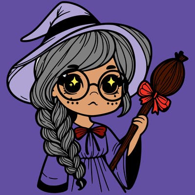 a witch with a braid and two glasses