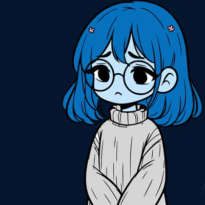 sad girl with glasses in a sweater