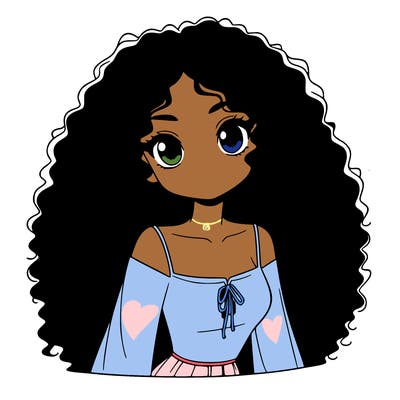 a black anime girl with long afro hair