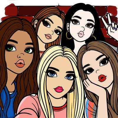 group of teen girls friends y2k up close in a selfie