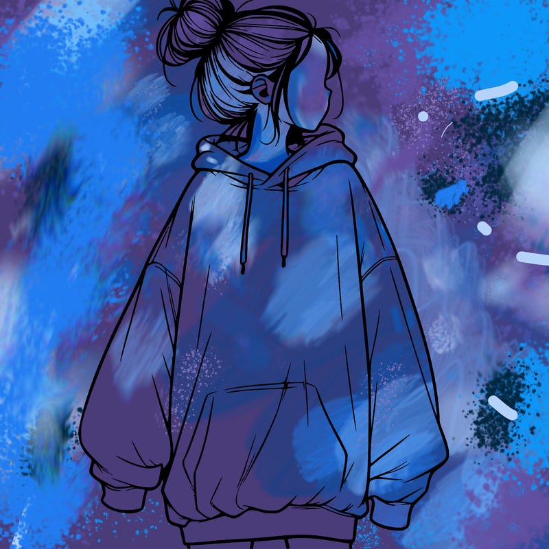 realistic girl with a oversized sweatshirt on and a bun