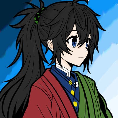 anime boy with long hair in ponytail