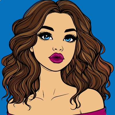 realistic girl with wavy hair and lips