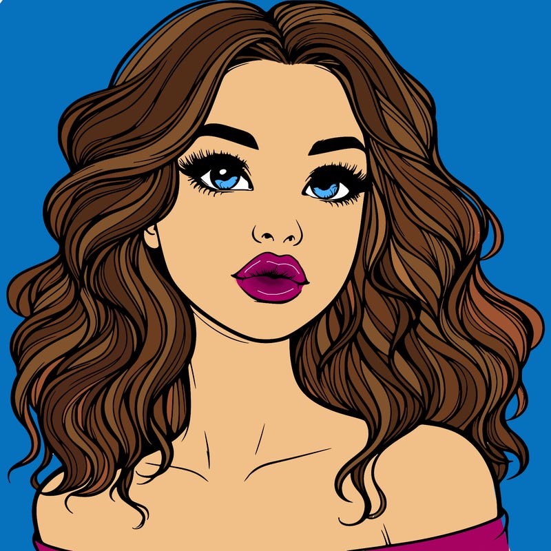 realistic girl with wavy hair and lips