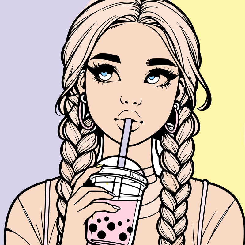 realistic girl with braided hair drinking boba