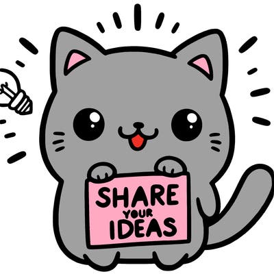 a cute cat saying share your ideas