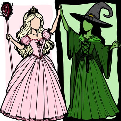 detailed realistic split of a princess and a witch
