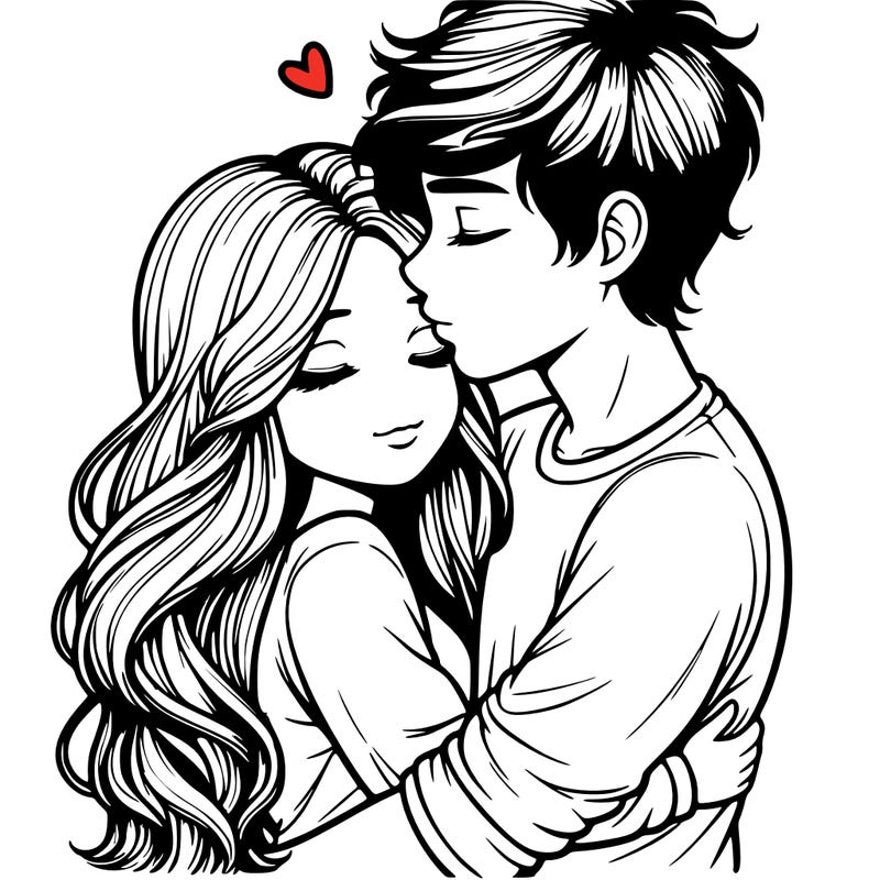 a realistic couple boy and girl hugging and kissing