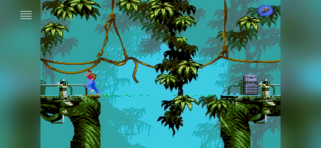 Flashback Mobile - Conrad Hart running through a futuristic jungle in Flashback Mobile