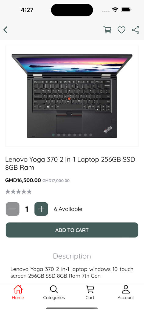 BiiT - Liste de produits pour un ordinateur portable Lenovo Yoga 370 sur l'application e-commerce BiiT