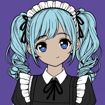 realistic girl in a maid outfit with two short pigtails in the front and two long pigtails in the back