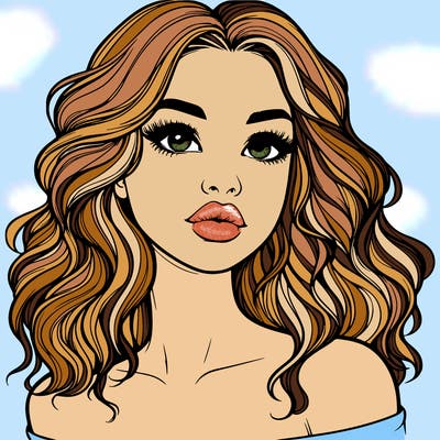 realistic girl with wavy hair and lips