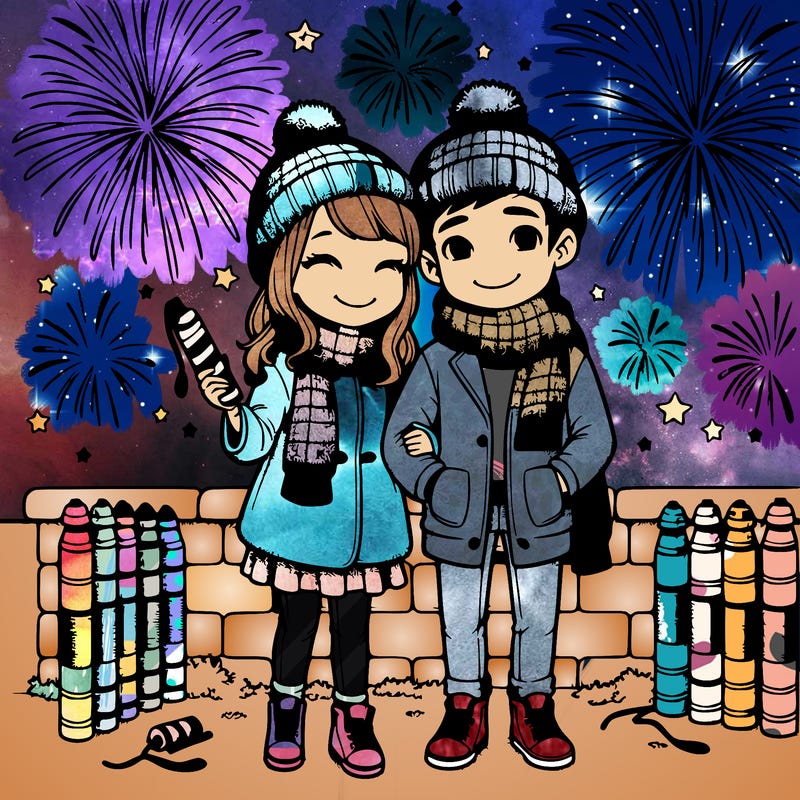 new year couple with fireworks realistic