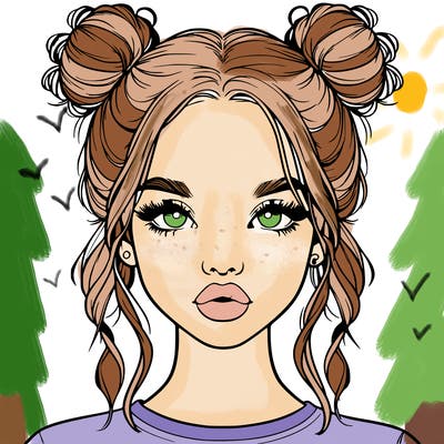 realistic girl with two buns in hair and lips