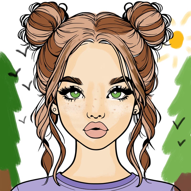 realistic girl with two buns in hair and lips