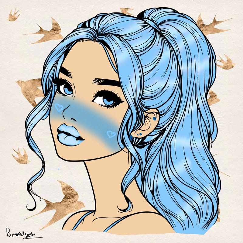 realistic girl with a ponytail on her hair and lips