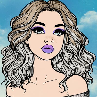 realistic girl with wavy hair and lips