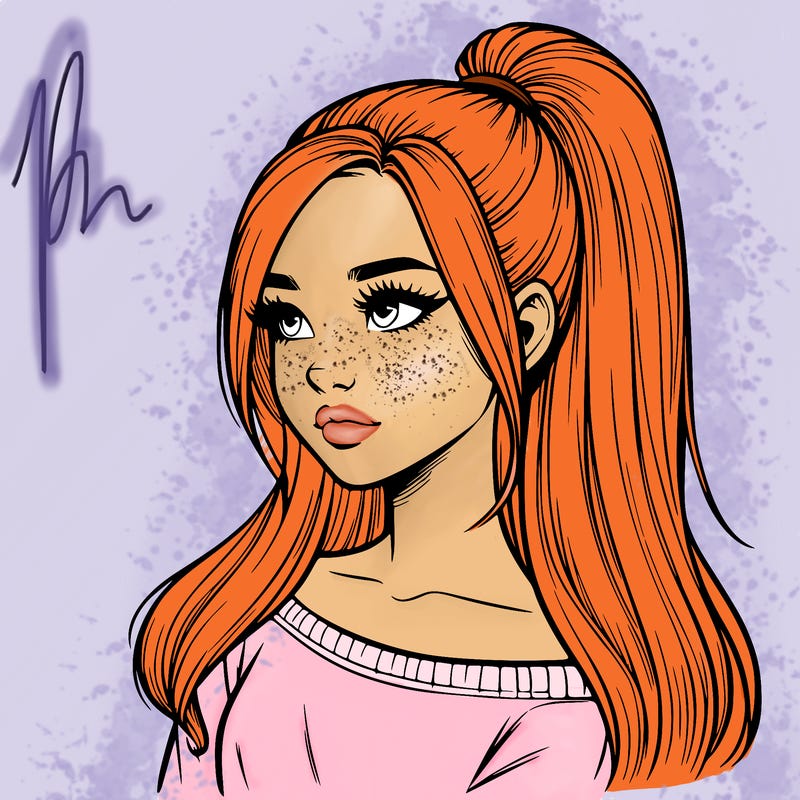 realistic girl with a high ponytail