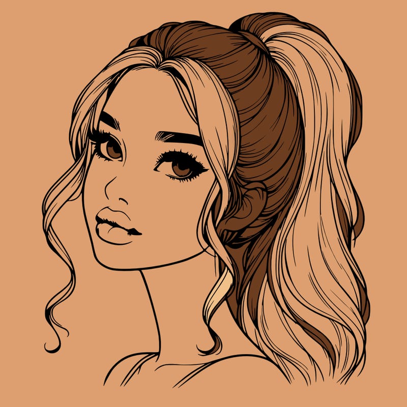 realistic girl with a ponytail on her hair and lips