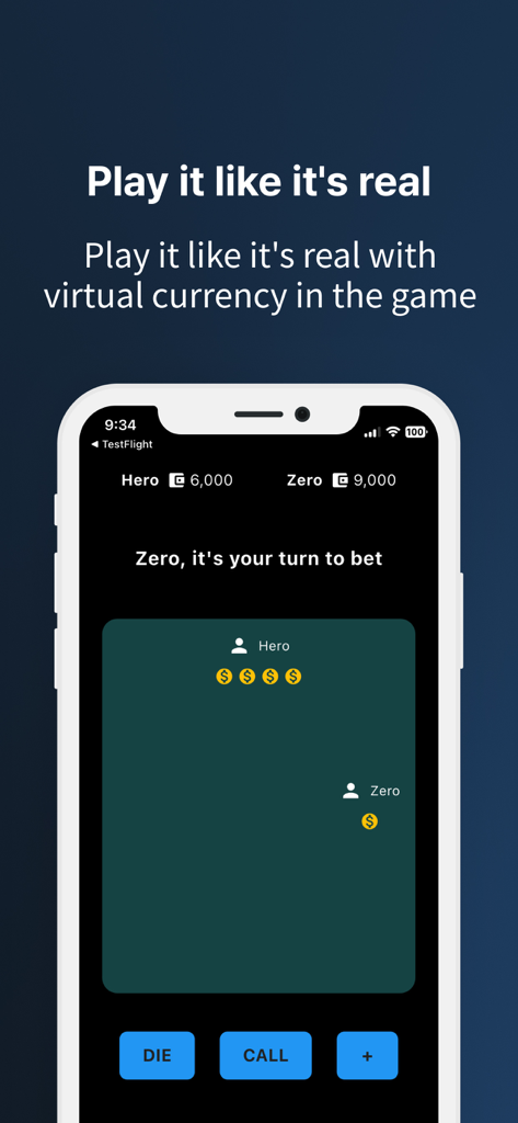 Una captura de pantalla de la aplicación móvil Indian Poker que muestra la interfaz de apuestas con moneda virtual y saldos de jugadores.