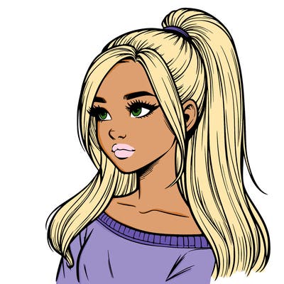 realistic girl with a high ponytail