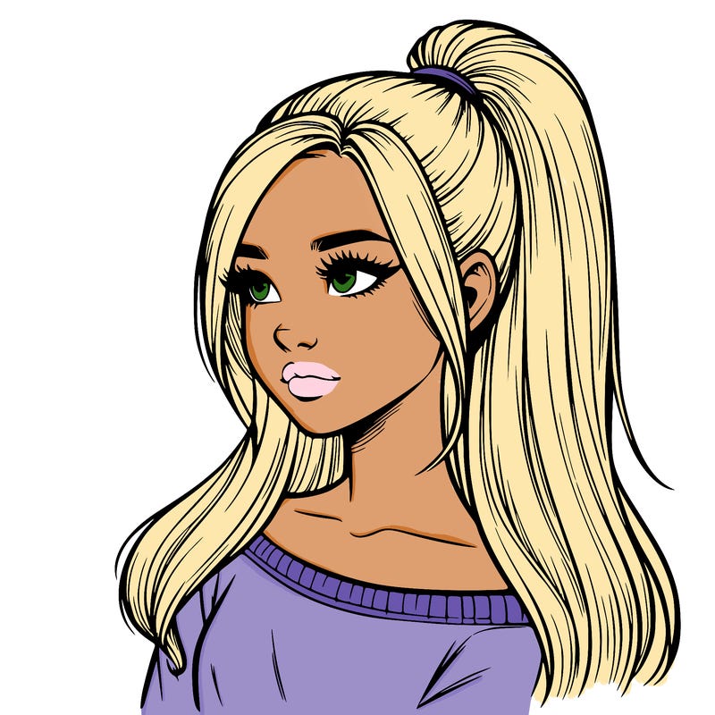 realistic girl with a high ponytail