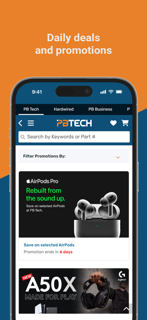 PB Tech - L'interface de l'application mobile PB Tech affiche les offres technologiques quotidiennes et les promotions sur les produits.