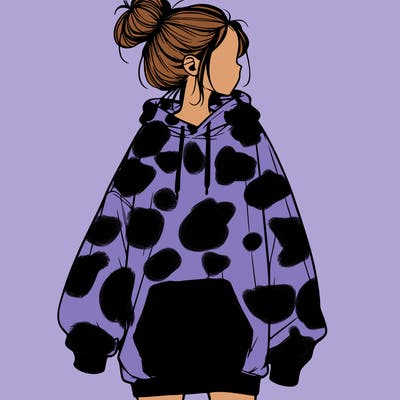 realistic girl with a oversized sweatshirt on and a bun
